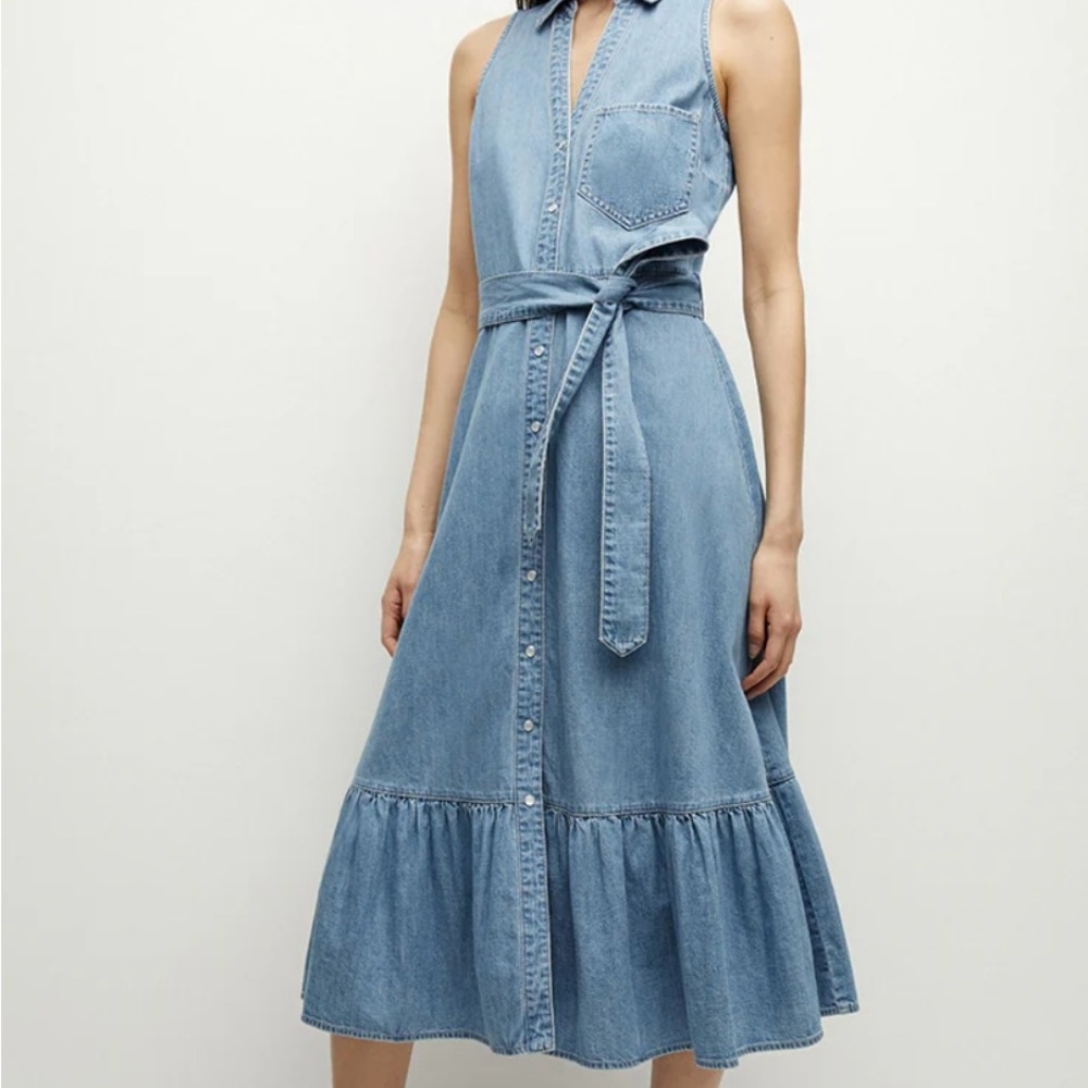 Veronica Beard Sz 10 Sleeveless Denim Midi Sleeveless Chambray Summer Dress NWT